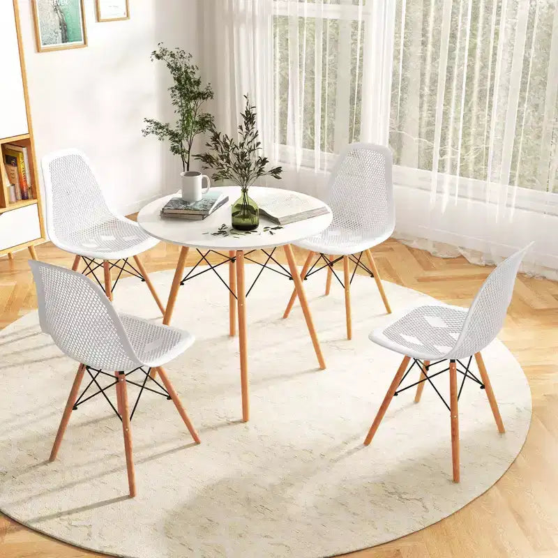 Costway Ensemble Table et Chaises de Salle à Manger 5 Pièces pour 4 Personnes, Table Ronde et 4 Chaises Modernes avec Pieds en Bois Vert/Blanc