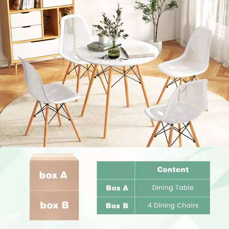 Costway Ensemble Table et Chaises de Salle à Manger 5 Pièces pour 4 Personnes, Table Ronde et 4 Chaises Modernes avec Pieds en Bois Vert/Blanc