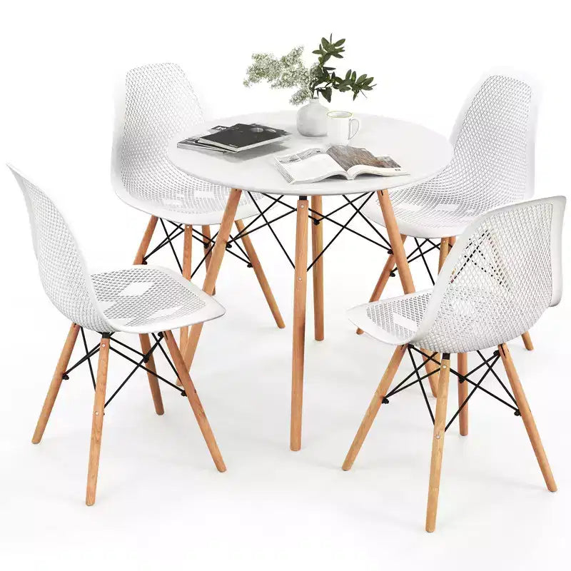 Costway 5 PCS Dining Table Set for 4 Persons Modern Round Table & 4 Chairs with Wood Leg Green/White