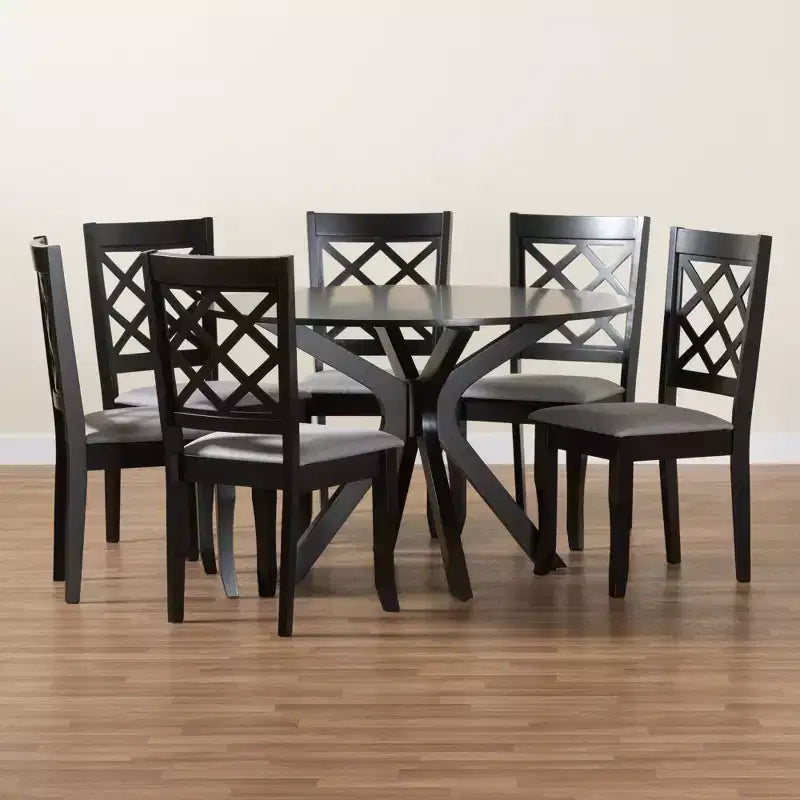 Ensemble de salle à manger 7 pièces Baxton Studio Jana en tissu gris moderne et bois finition brun expresso