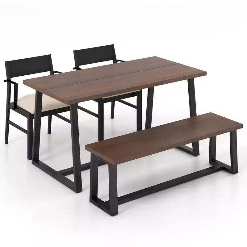 Costway Ensemble de salle à manger 4 pièces Table de cuisine avec 2 fauteuils et 1 banc pour 4 personnes Café/Noir