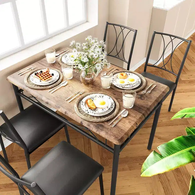 Ensemble table à manger Garvee, ensemble de 4 pièces table et chaises en bois, ensemble de table rectangulaire pour cuisine pour petit espace, appartement, marron rétro