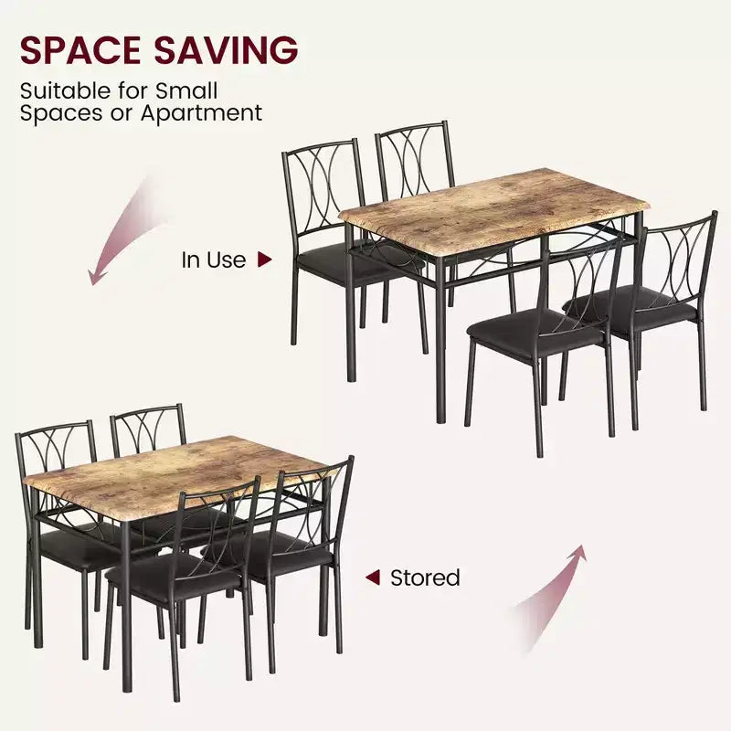 Ensemble table à manger Garvee, ensemble de 4 pièces table et chaises en bois, ensemble de table rectangulaire pour cuisine pour petit espace, appartement, marron rétro