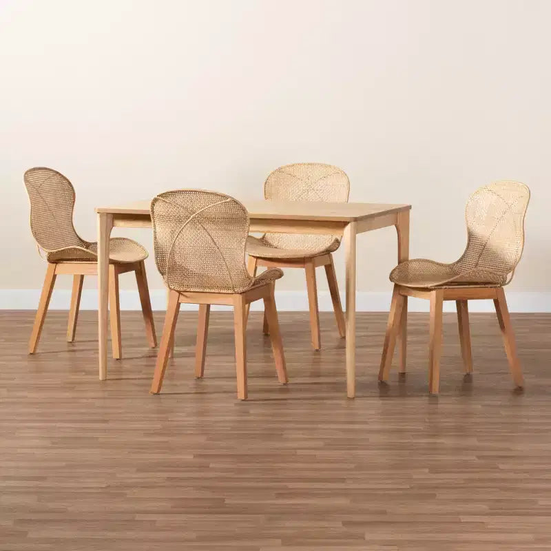 Ensemble de salle à manger 5 pièces Baxton Studio Sabelle en bois et rotin de style Japandi