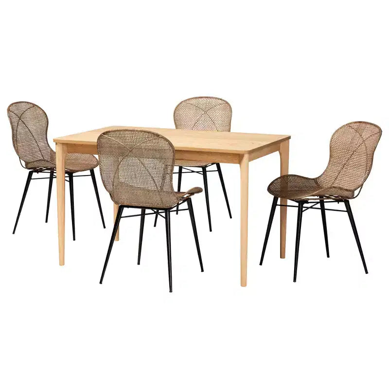Ensemble de salle à manger 5 pièces Baxton Studio Sabelle en bois et rotin de style Japandi