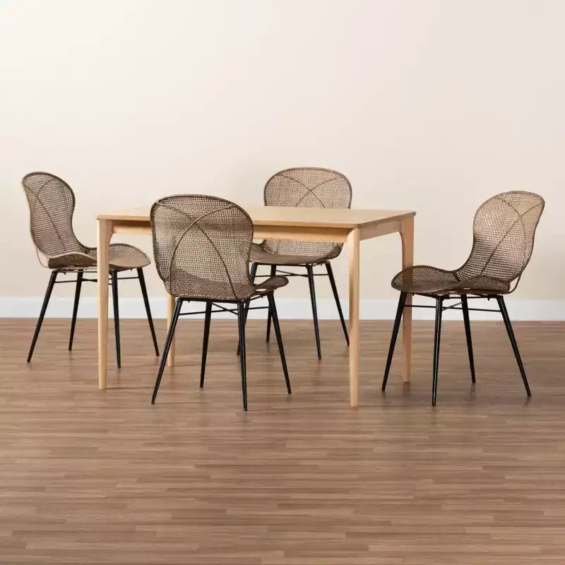 Ensemble de salle à manger 5 pièces Baxton Studio Sabelle en bois et rotin de style Japandi