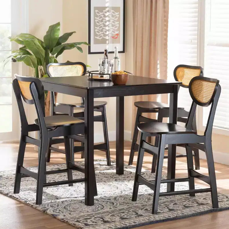 Baxton Studio Hesper Mid-Century Modern Wood and Rattan 5-Piece Pub Set