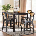 Baxton Studio Hesper Mid-Century Modern Wood and Rattan 5-Piece Pub Set