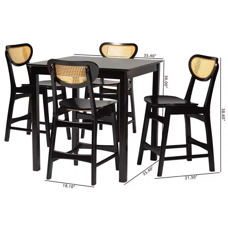 Ensemble de pub 5 pièces Baxton Studio Hesper en bois et rotin de style moderne du milieu du siècle