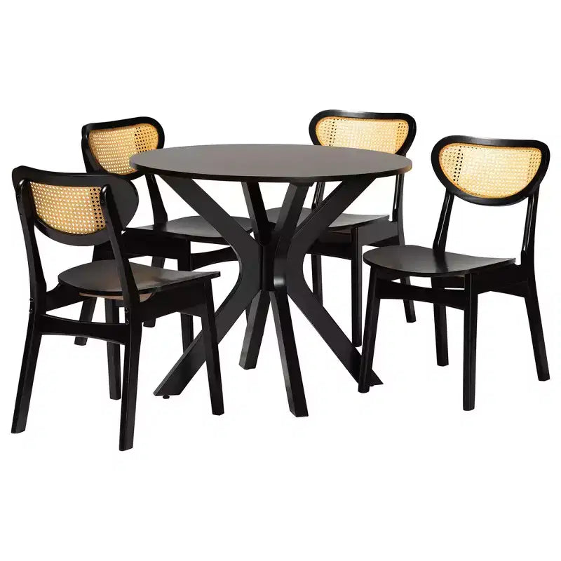 Ensemble de salle à manger 5 pièces en bois et rotin tressé de style milieu de siècle Baxton Studio Giuliana