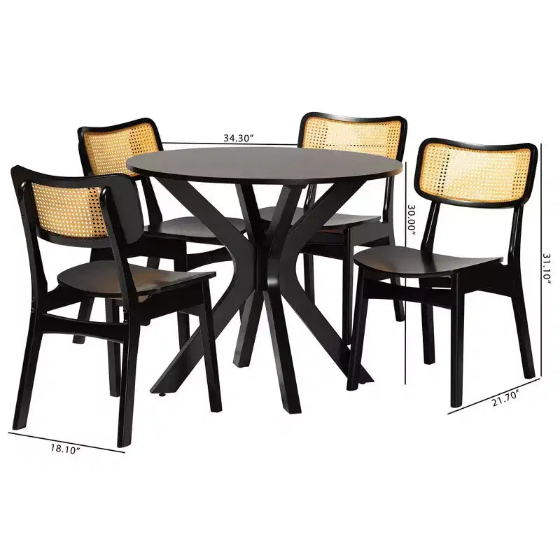 Ensemble de salle à manger 5 pièces Baxton Studio Linnet en bois et rotin de style moderne du milieu du siècle