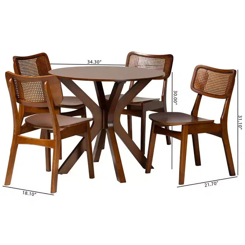 Ensemble de salle à manger 5 pièces Baxton Studio Linnet en bois et rotin de style moderne du milieu du siècle