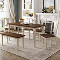6-Piece Retro Dining Set with 1 Wooden Dining Table, 4 Chairs and 1 Bench, Brown+White - ModernLuxe