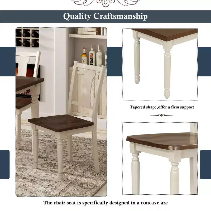 Ensemble de salle à manger rétro 6 pièces avec 1 table à manger en bois, 4 chaises et 1 banc, marron + blanc - ModernLuxe