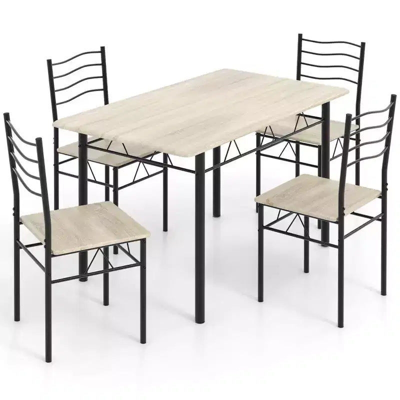 Costway Ensemble table à manger 5 pièces Bois Métal Cuisine Petit Déjeuner Meuble avec 4 chaises Noyer/Naturel