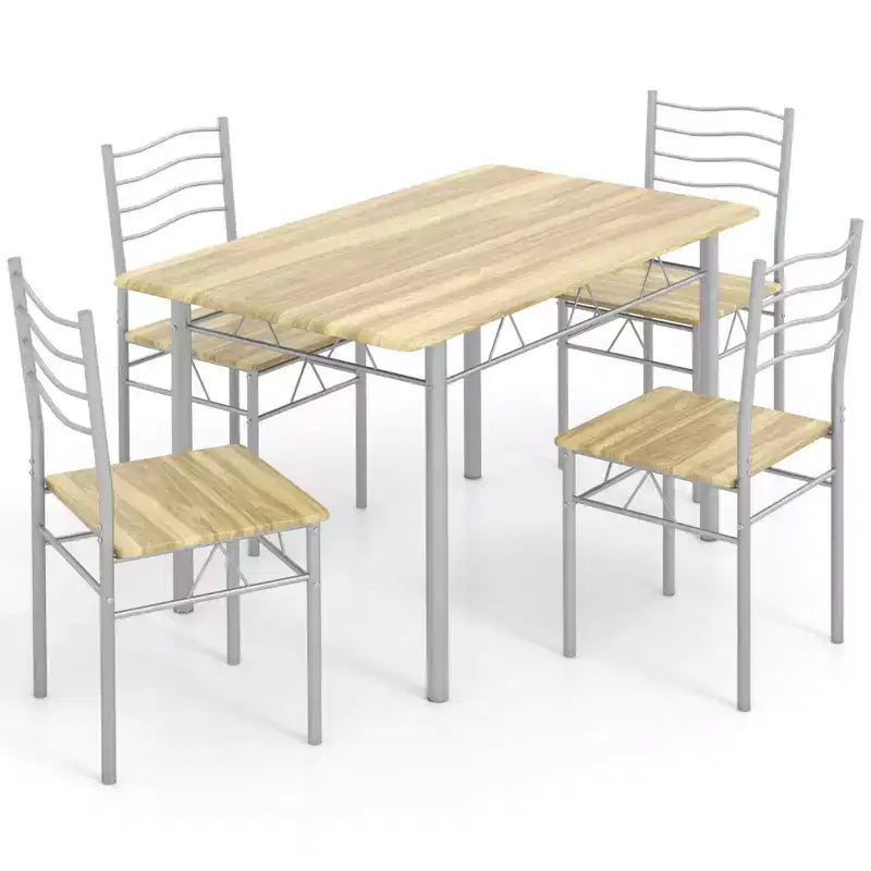Costway Ensemble table à manger 5 pièces Bois Métal Cuisine Petit Déjeuner Meuble avec 4 chaises Noyer/Naturel