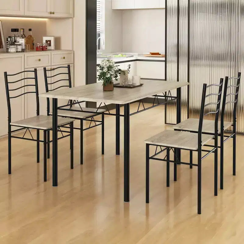 Costway Ensemble table à manger 5 pièces Bois Métal Cuisine Petit Déjeuner Meuble avec 4 chaises Noyer/Naturel