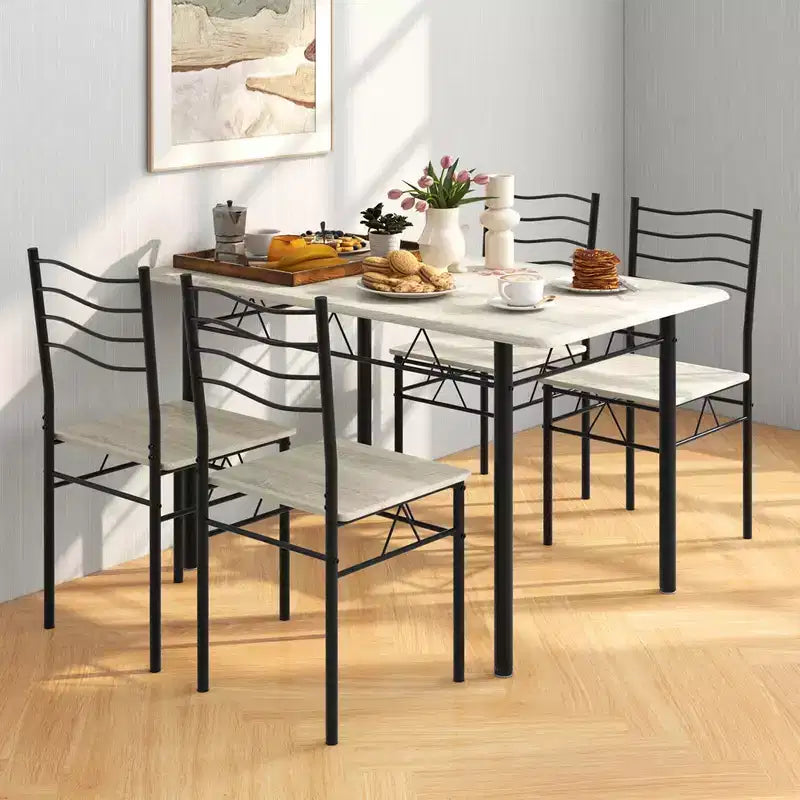 Costway 5 Piece Dining Table Set Wood Metal Kitchen Breakfast Furniture with 4 Chair Walnut/Natural