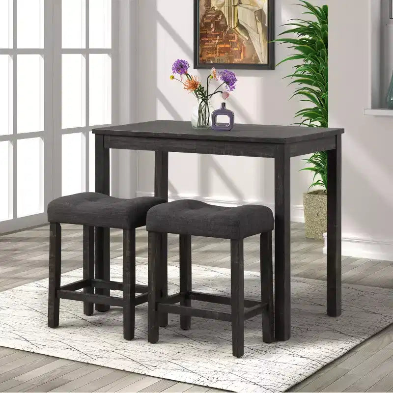 Ensemble de salle à manger 3 pièces en bois hauteur comptoir Roundhill Furniture Sora, gris