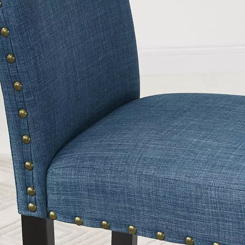 Table de bar ronde Biony 3 pièces 36 po au fini espresso avec 2 chaises de bar à clous en tissu bleu