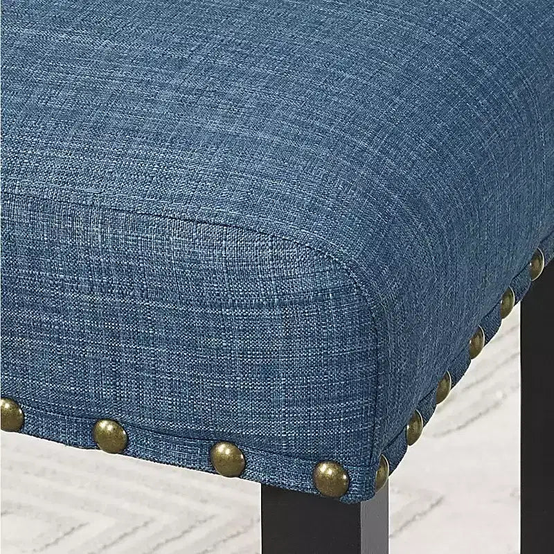 Table de bar ronde Biony 3 pièces 36 po au fini espresso avec 2 chaises de bar à clous en tissu bleu