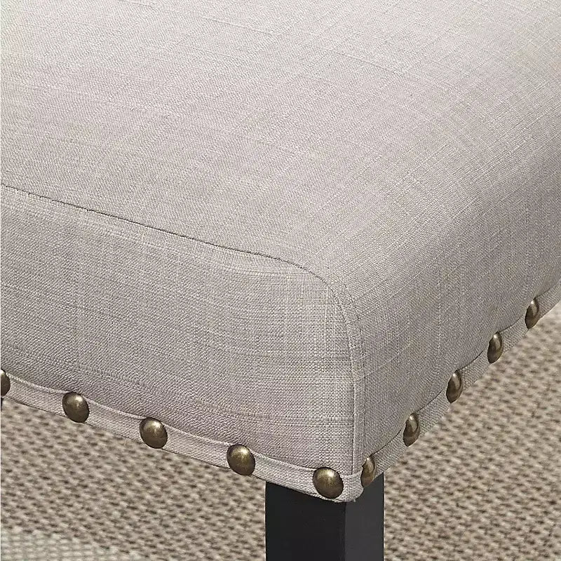 Table de bar ronde Biony 3 pièces 36 po au fini espresso avec 2 tabourets de pub en tissu beige clouté