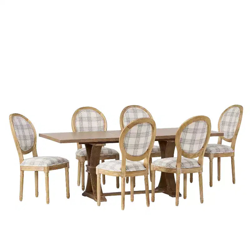 Christopher Knight Home Derring Ensemble de salle à manger extensible 7 pièces en bois rembourré de style campagnard français