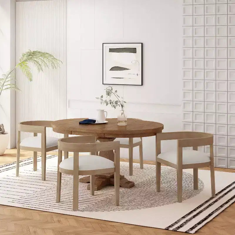 Ensemble de salle à manger 5 pièces en tissu et bois Hudson Christopher Knight Home, clair