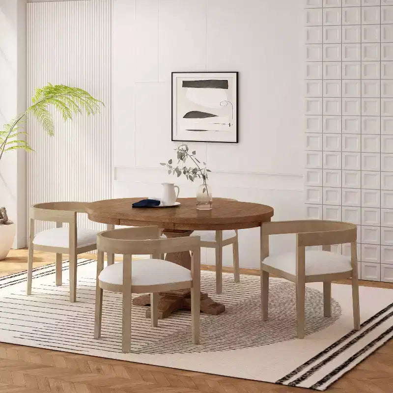 Ensemble de salle à manger 5 pièces en tissu et bois Hudson Christopher Knight Home, clair